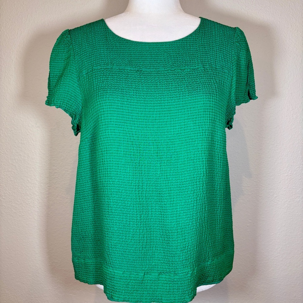 J. Crew Vibrant Green Textured Silk Blouse Size 14